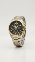 Stainless steel chronograph watch gold accents
