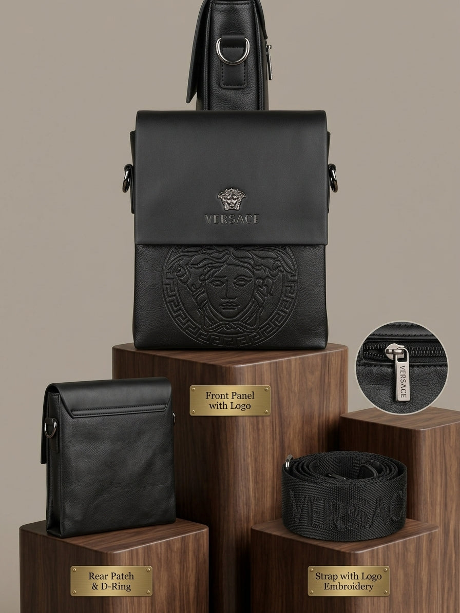 Premium Leather Crossbody Shoulder Bag - VERSACE